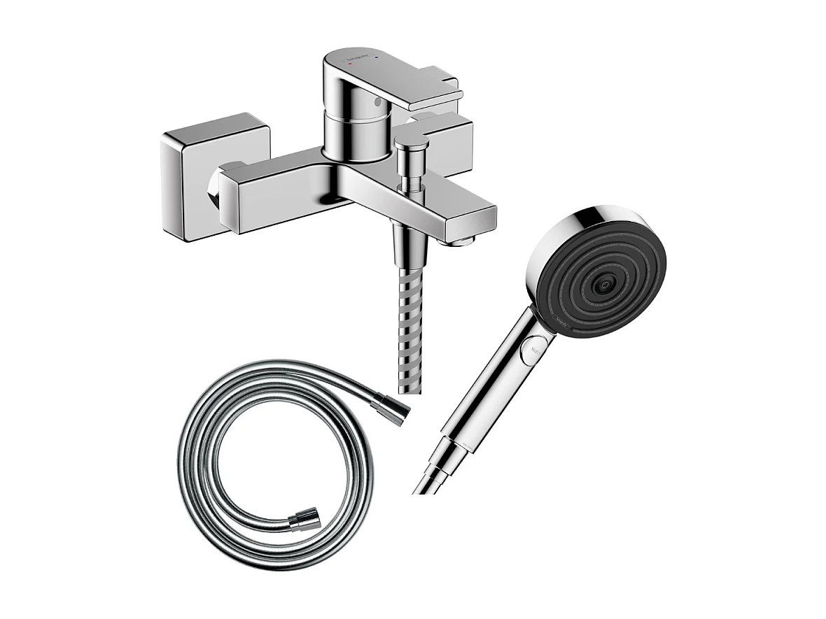 Pack mitigeur bain mécanique HANSGROHE Vernis Shape C2 + Flexible Isiflex + Pommeau Pulsify Select EcoSmart 105 3jets chromé