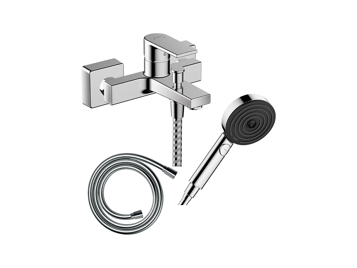Pack mitigeur bain mécanique HANSGROHE Vernis Shape C2 + Flexible Isiflex + Pommeau Pulsify Select EcoSmart 105 3jets chromé
