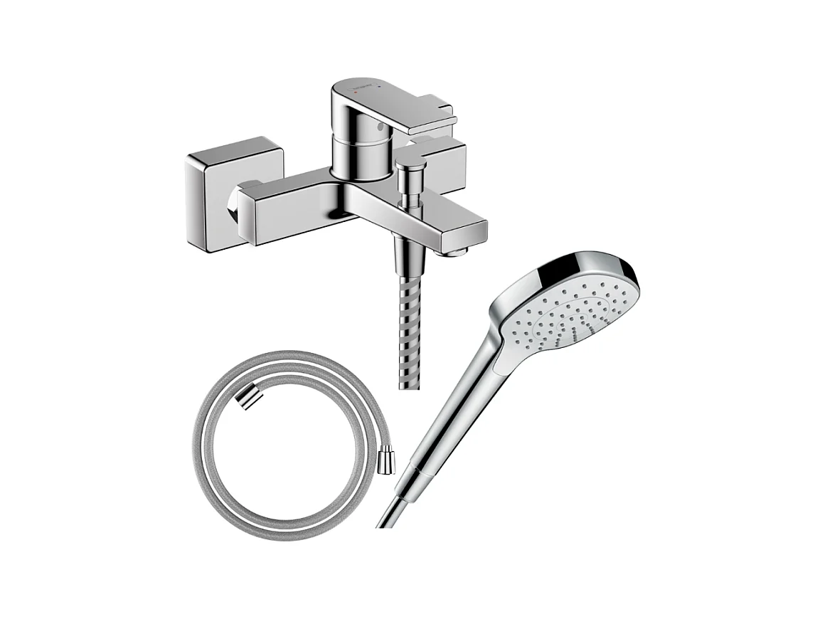 Pack mitigeur bain douche mécanique HANSGROHE Vernis Shape C2 + Flexible Designflex + Pommeau Croma Select E EcoSmart blanc/chromé
