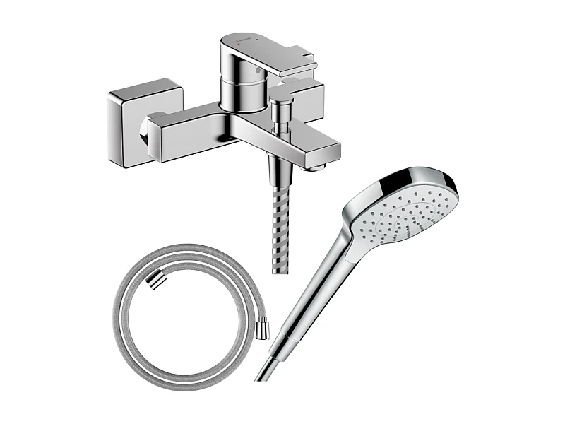 Pack mitigeur bain douche mécanique HANSGROHE Vernis Shape C2 + Flexible Designflex + Pommeau Croma Select E EcoSmart blanc/chromé