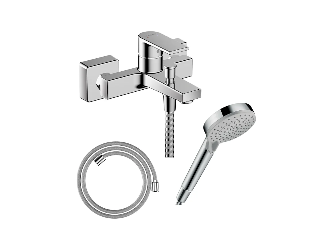 Pack mitigeur bain mécanique HANSGROHE Vernis Shape C2 + Flexible Designflex + Pommeau Vernis Blend 100 EcoSmart 2jets chromé