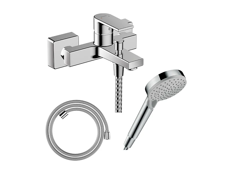 Pack mitigeur bain mécanique HANSGROHE Vernis Shape C2 + Flexible Designflex + Pommeau Vernis Blend 100 EcoSmart 2jets chromé