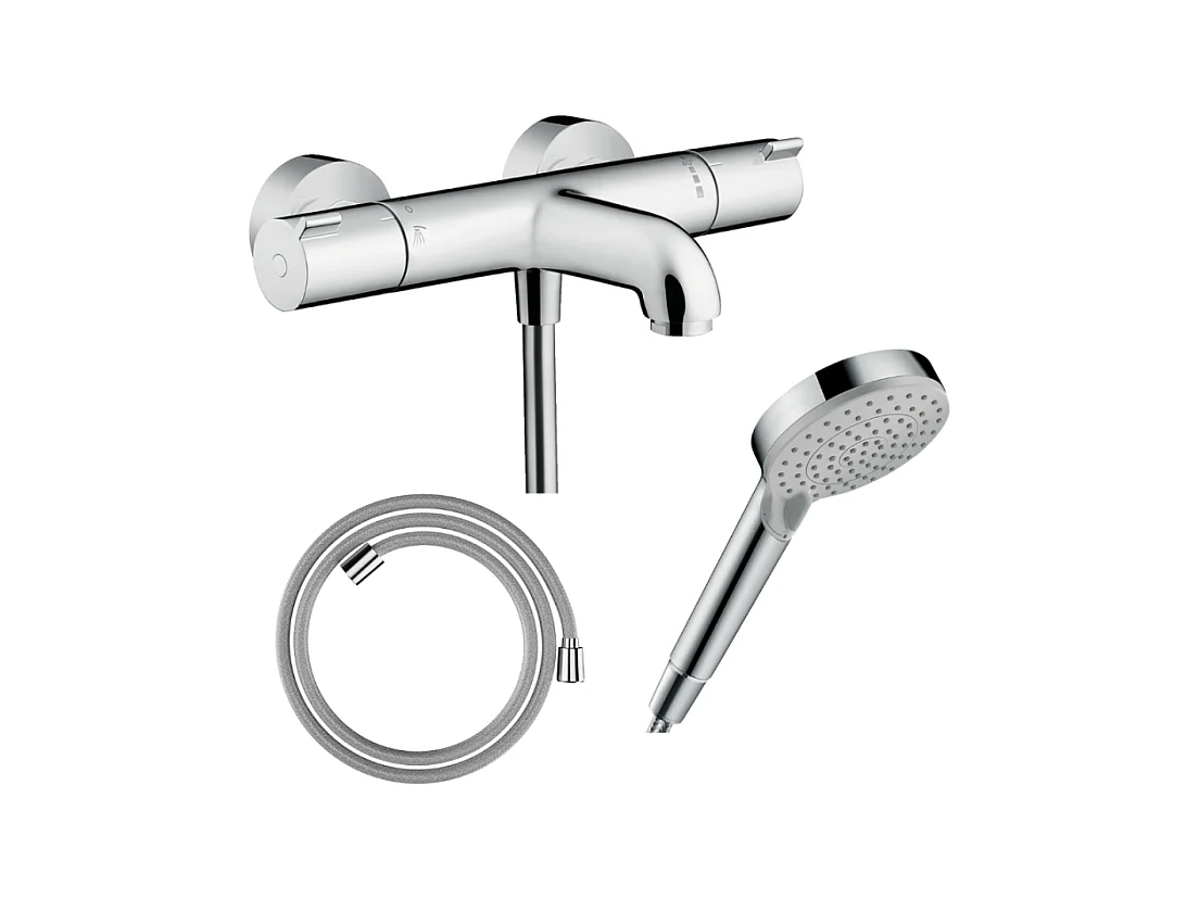 Pack mitigeur bain thermostatique HANSGROHE Ecostat 1001CL + Flexible Designflex + Pommeau Vernis Blend 100 EcoSmart 2jets chromé