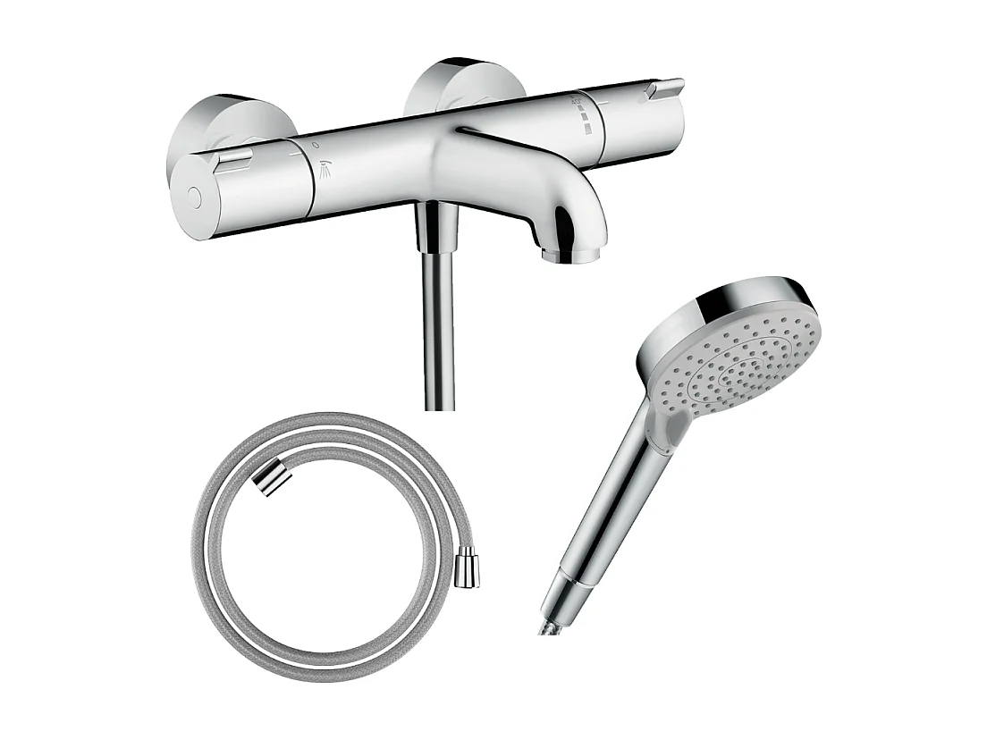 Pack mitigeur bain thermostatique HANSGROHE Ecostat 1001CL + Flexible Designflex + Pommeau Vernis Blend 100 EcoSmart 2jets chromé