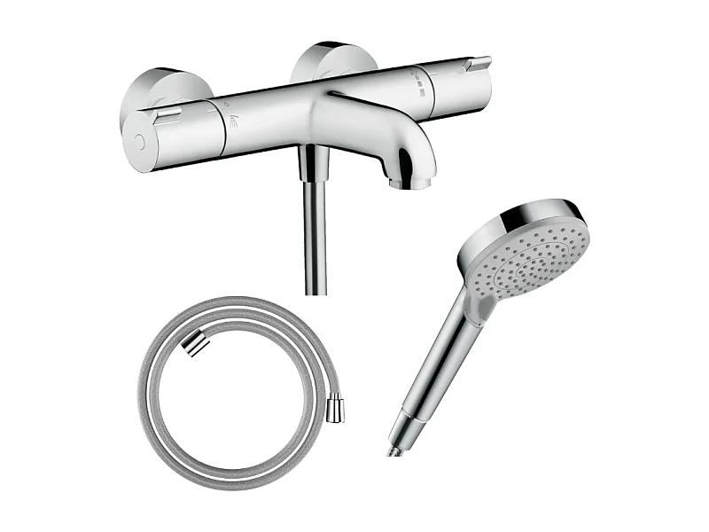 Pack mitigeur bain thermostatique HANSGROHE Ecostat 1001CL + Flexible Designflex + Pommeau Vernis Blend 100 EcoSmart 2jets chromé