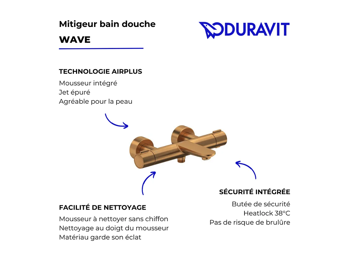 Mitigeur bain douche thermostatique DURAVIT Wave bronze brossé
