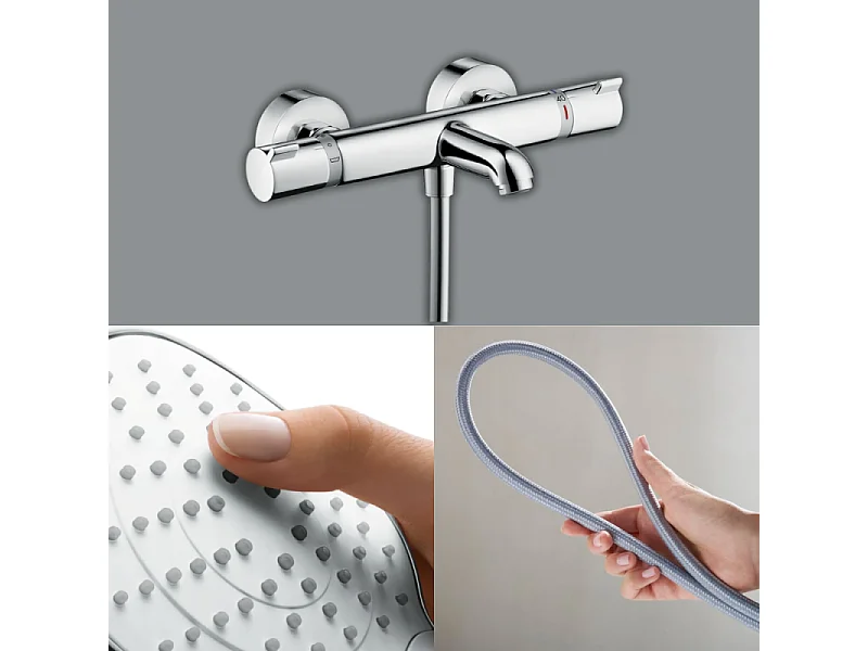 Pack mitigeur bain thermostatique HANSGROHE Ecostat Comfort + Flexible Designflex 1,6m + Pommeau Croma Select E EcoSmart chromé