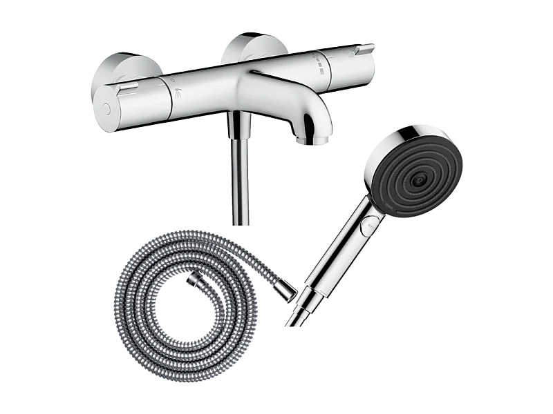 Pack mitigeur bain thermostatique HANSGROHE Ecostat 1001CL + Flexible Metaflex + Pommeau Pulsify Select EcoSmart 105 3jets chromé