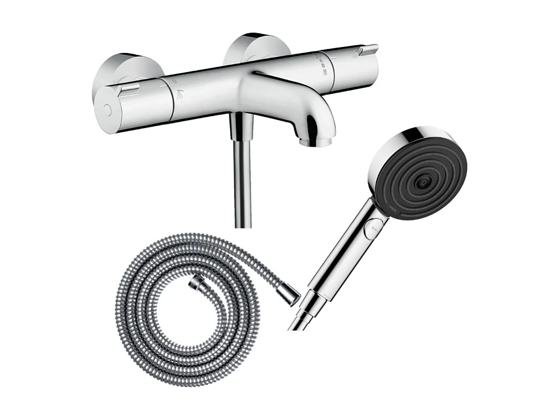 Pack mitigeur bain thermostatique HANSGROHE Ecostat 1001CL + Flexible Metaflex + Pommeau Pulsify Select EcoSmart 105 3jets chromé
