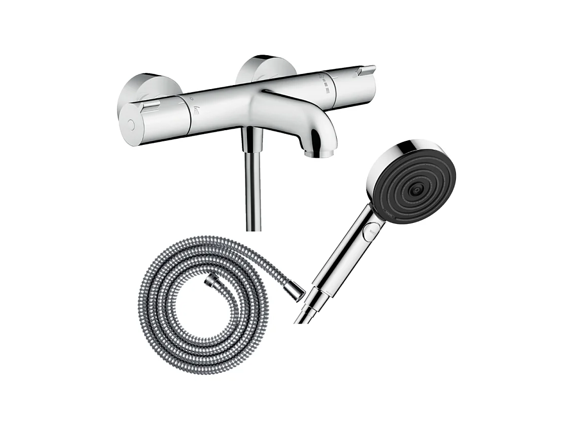 Pack mitigeur bain thermostatique HANSGROHE Ecostat 1001CL + Flexible Metaflex + Pommeau Pulsify Select EcoSmart 105 3jets chromé