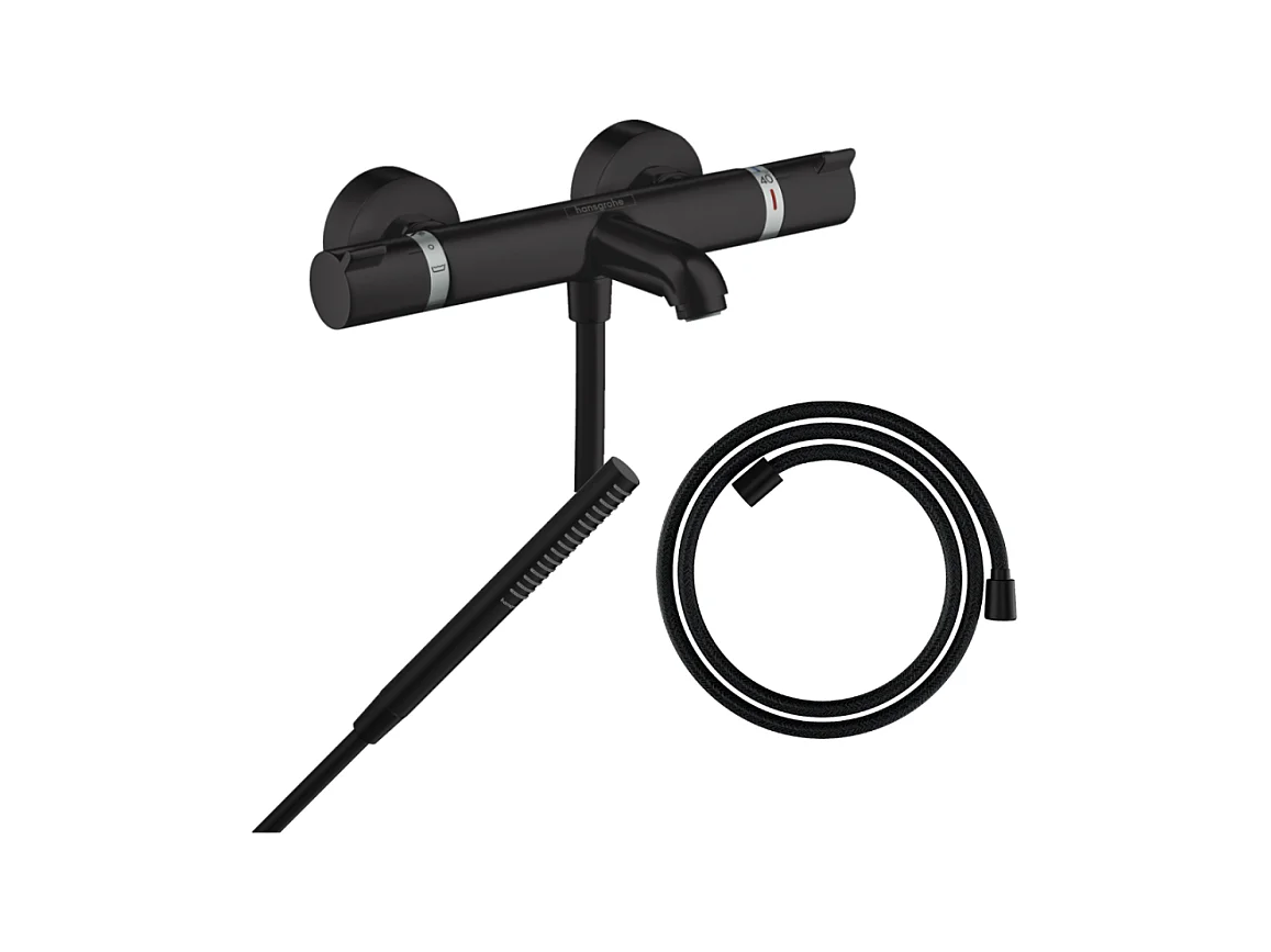 Pack mitigeur bain douche thermostatique HANSGROHE Ecostat Comfort  + Flexible Designflex + Pommeau Pulsify S noir mat