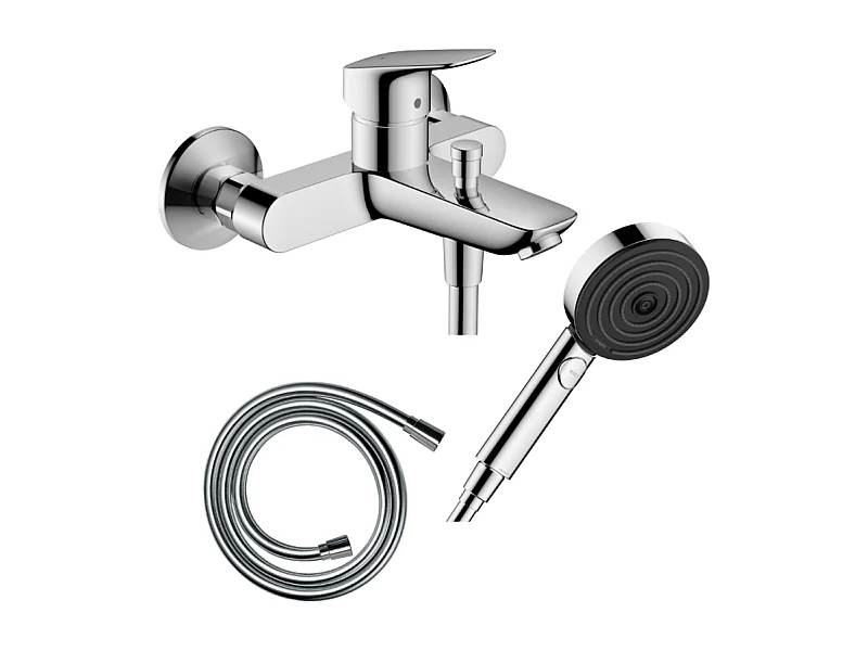 Pack mitigeur bain douche mécanique HANSGROHE Logis + Flexible Isiflex + Pommeau Pulsify Select EcoSmart 105 3jets chromé