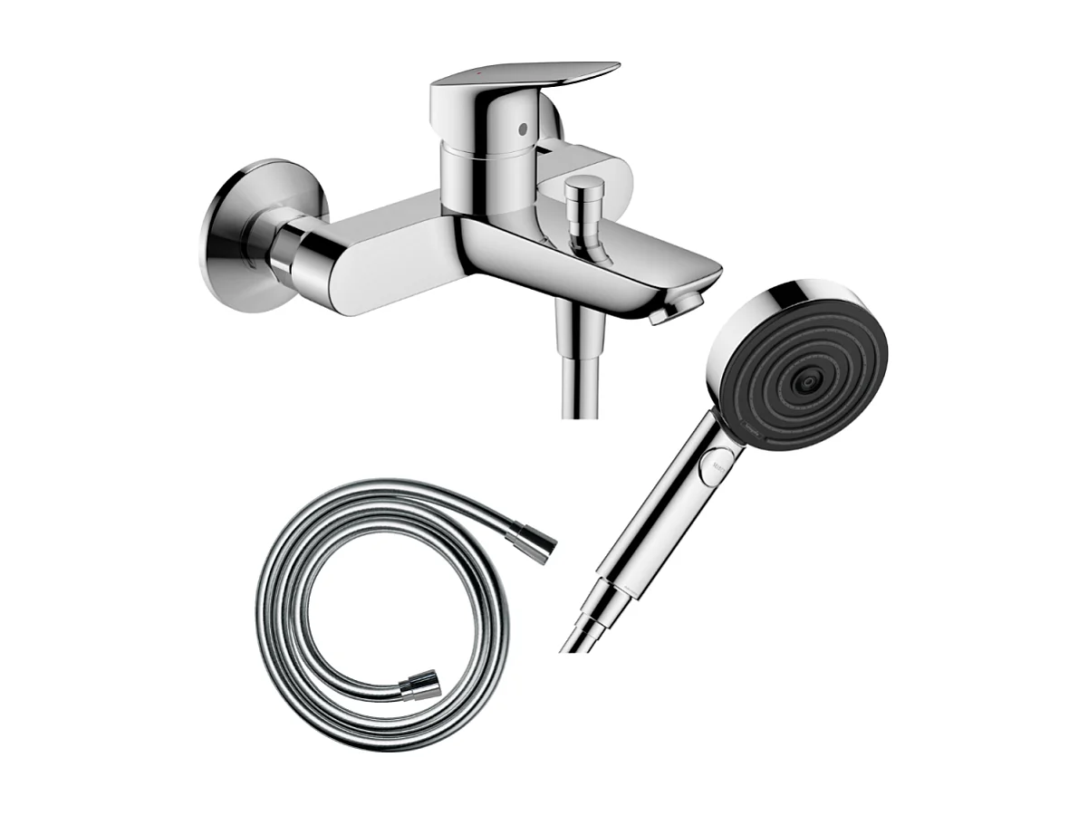 Pack mitigeur bain douche mécanique HANSGROHE Logis + Flexible Isiflex + Pommeau Pulsify Select EcoSmart 105 3jets chromé