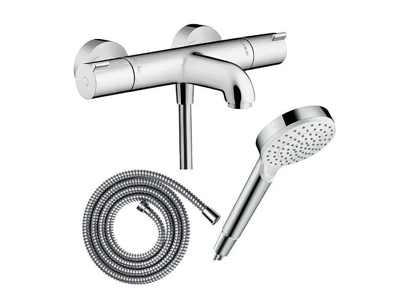 Pack mitigeur bain thermostatique HANSGROHE Ecostat 1001CL + Flexible Metaflex + Pommeau Vernis Blend 100 EcoSmart 1jet chromé