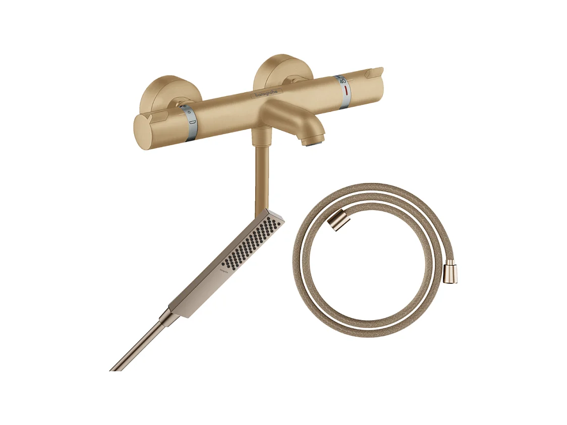 Pack mitigeur bain douche thermostatique HANSGROHE Ecostat Comfort + Flexible Designflex + Pommeau Pulsify E bronze brossé
