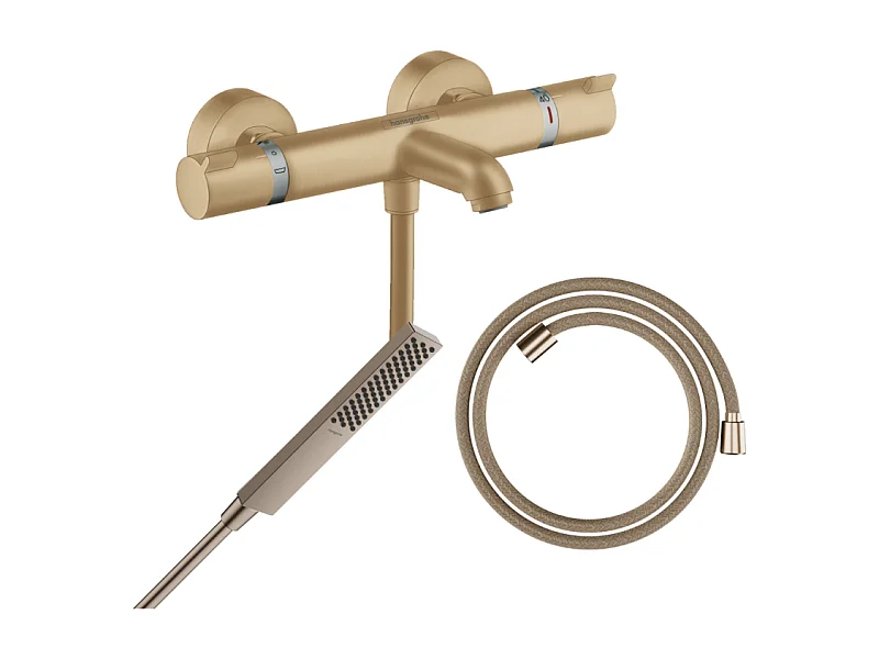 Pack mitigeur bain douche thermostatique HANSGROHE Ecostat Comfort + Flexible Designflex + Pommeau Pulsify E bronze brossé