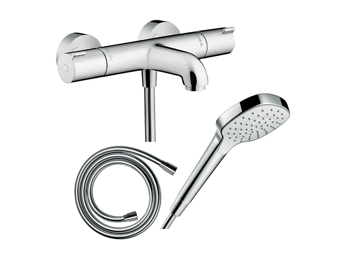 Pack mitigeur bain thermostatique HANSGROHE Ecostat 1001CL + Flexible Isiflex + Pommeau Croma Select E EcoSmart blanc/chromé