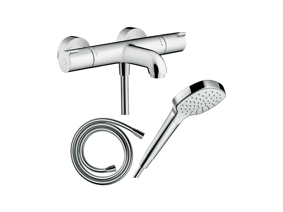 Pack mitigeur bain thermostatique HANSGROHE Ecostat 1001CL + Flexible Isiflex + Pommeau Croma Select E EcoSmart blanc/chromé