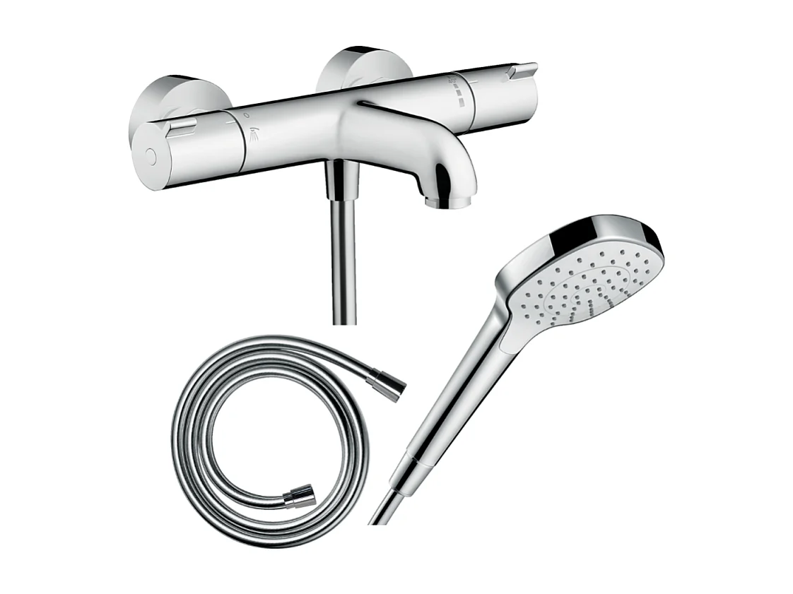 Pack mitigeur bain thermostatique HANSGROHE Ecostat 1001CL + Flexible Isiflex + Pommeau Croma Select E EcoSmart blanc/chromé