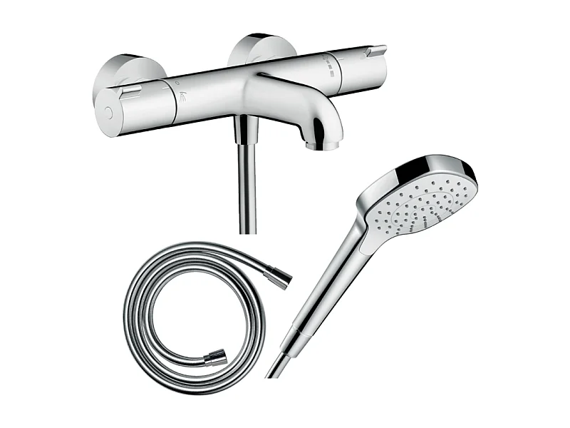 Pack mitigeur bain thermostatique HANSGROHE Ecostat 1001CL + Flexible Isiflex + Pommeau Croma Select E EcoSmart blanc/chromé