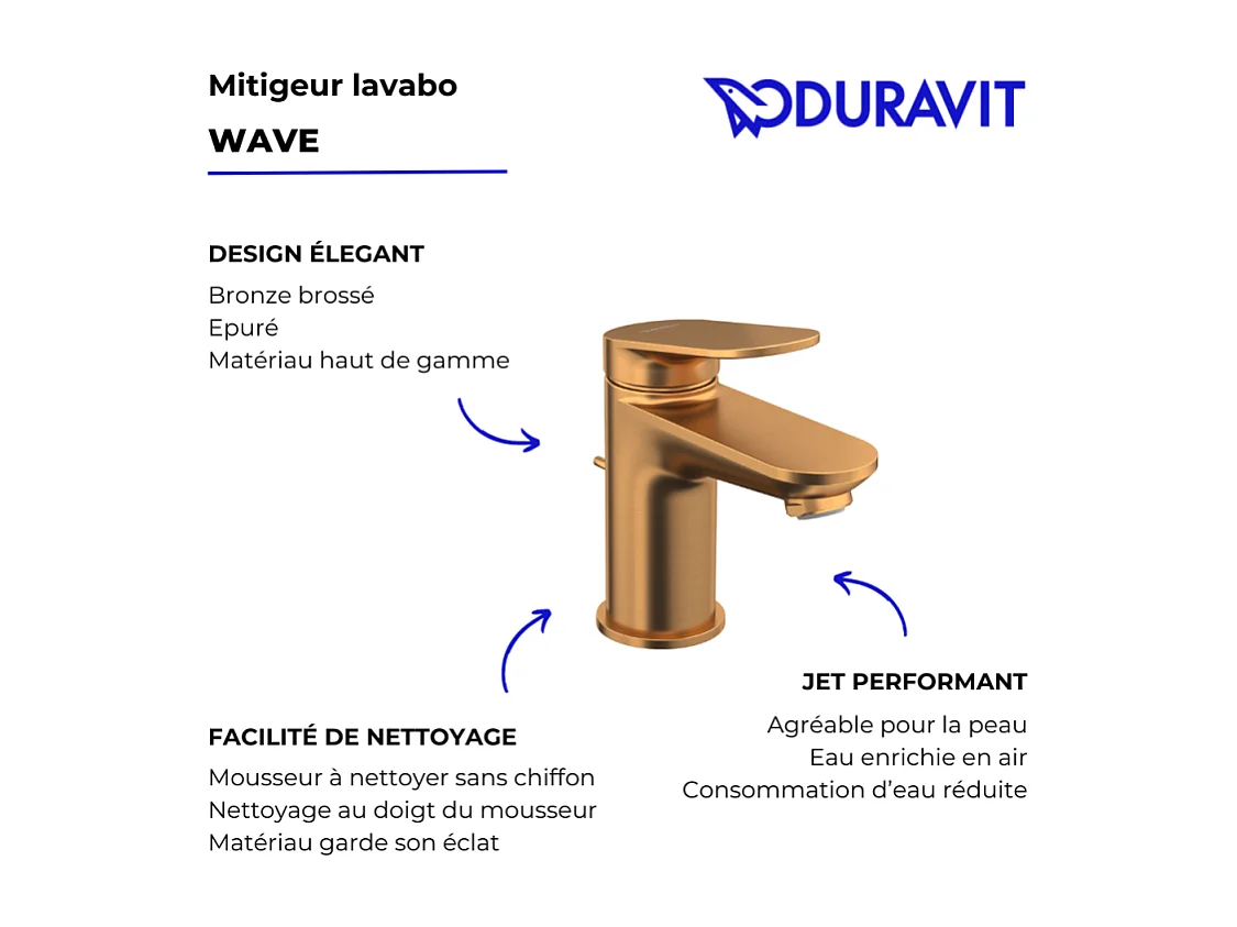Mitigeur lavabo DURAVIT Wave S avec vidage bronze brossé