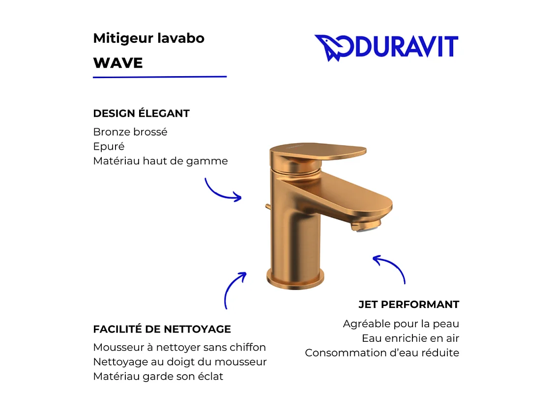 Mitigeur lavabo DURAVIT Wave S avec vidage bronze brossé
