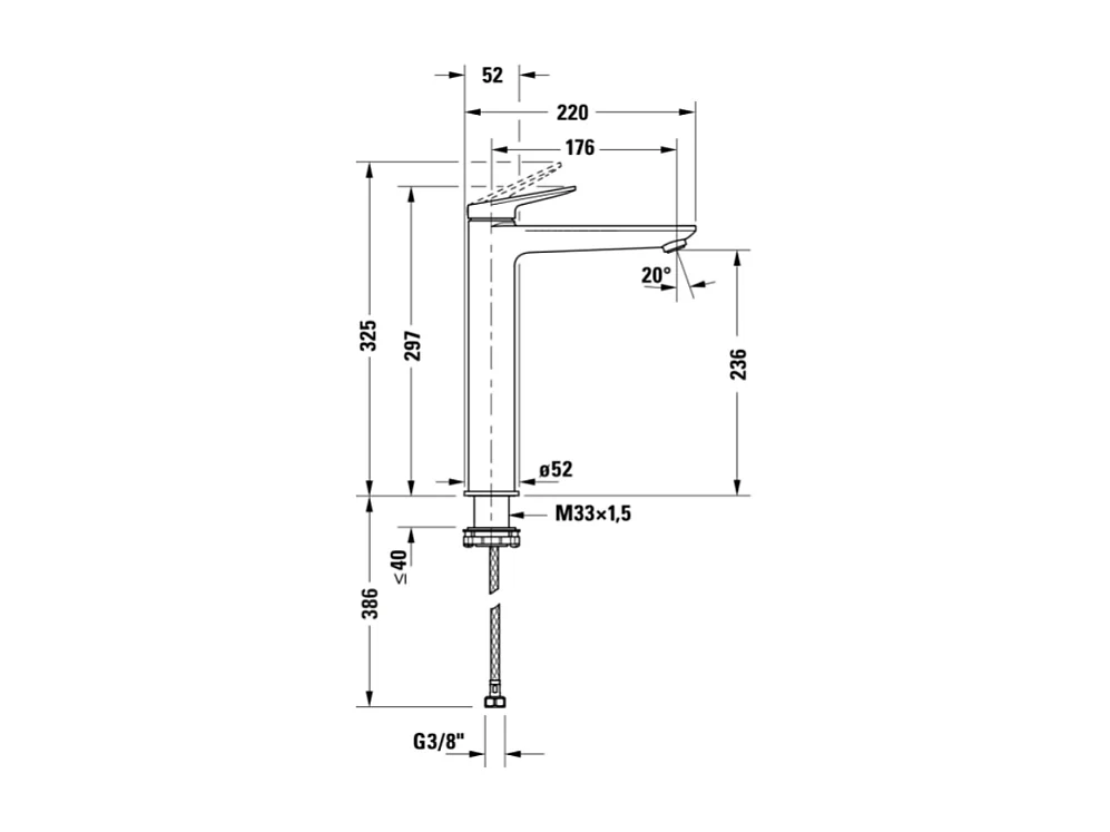 Mezclador de lavabo DURAVIT Wave XL sin desagüe acero inoxidable cepillado