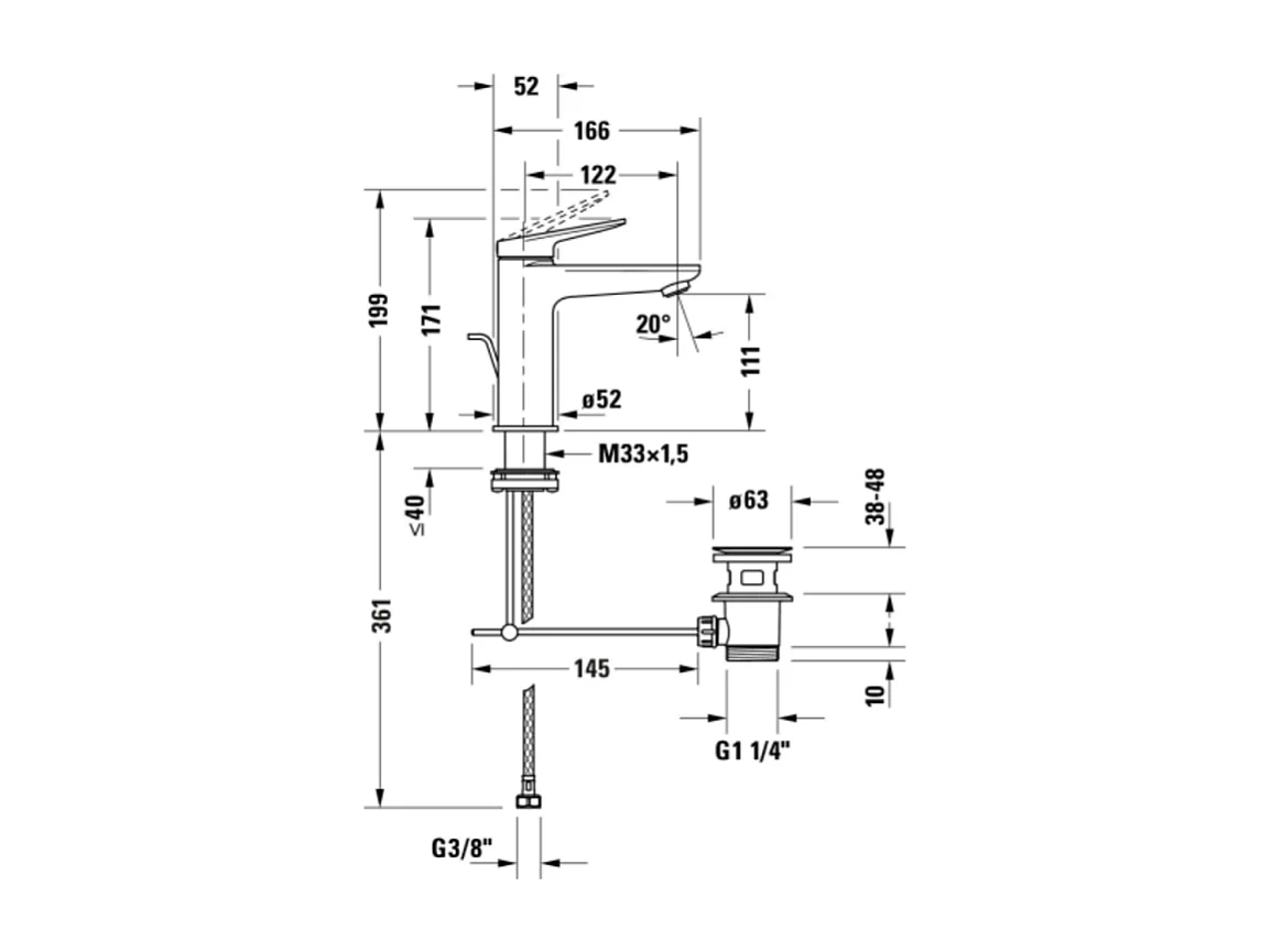 Mezclador de lavabo DUVARIT Wave M con desagüe de bronce cepillado