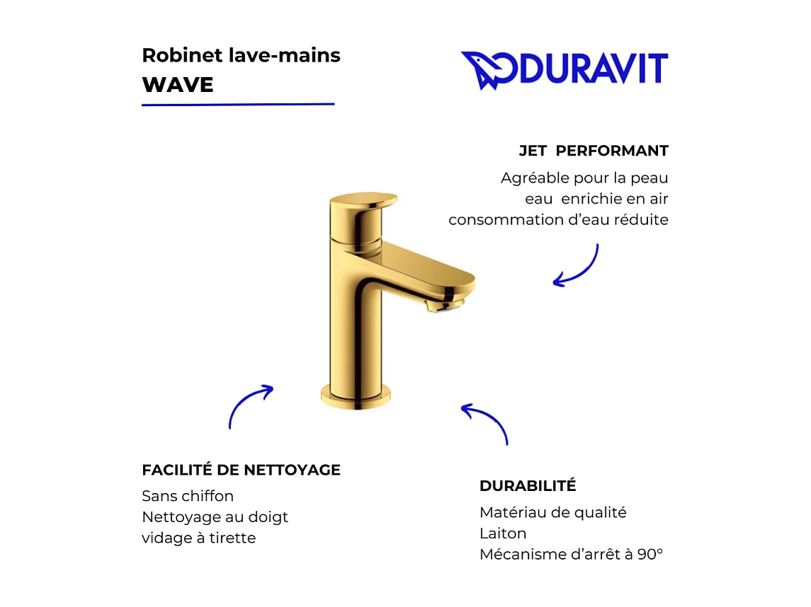 Robinet lave-mains eau froide DURAVIT Wave doré poli