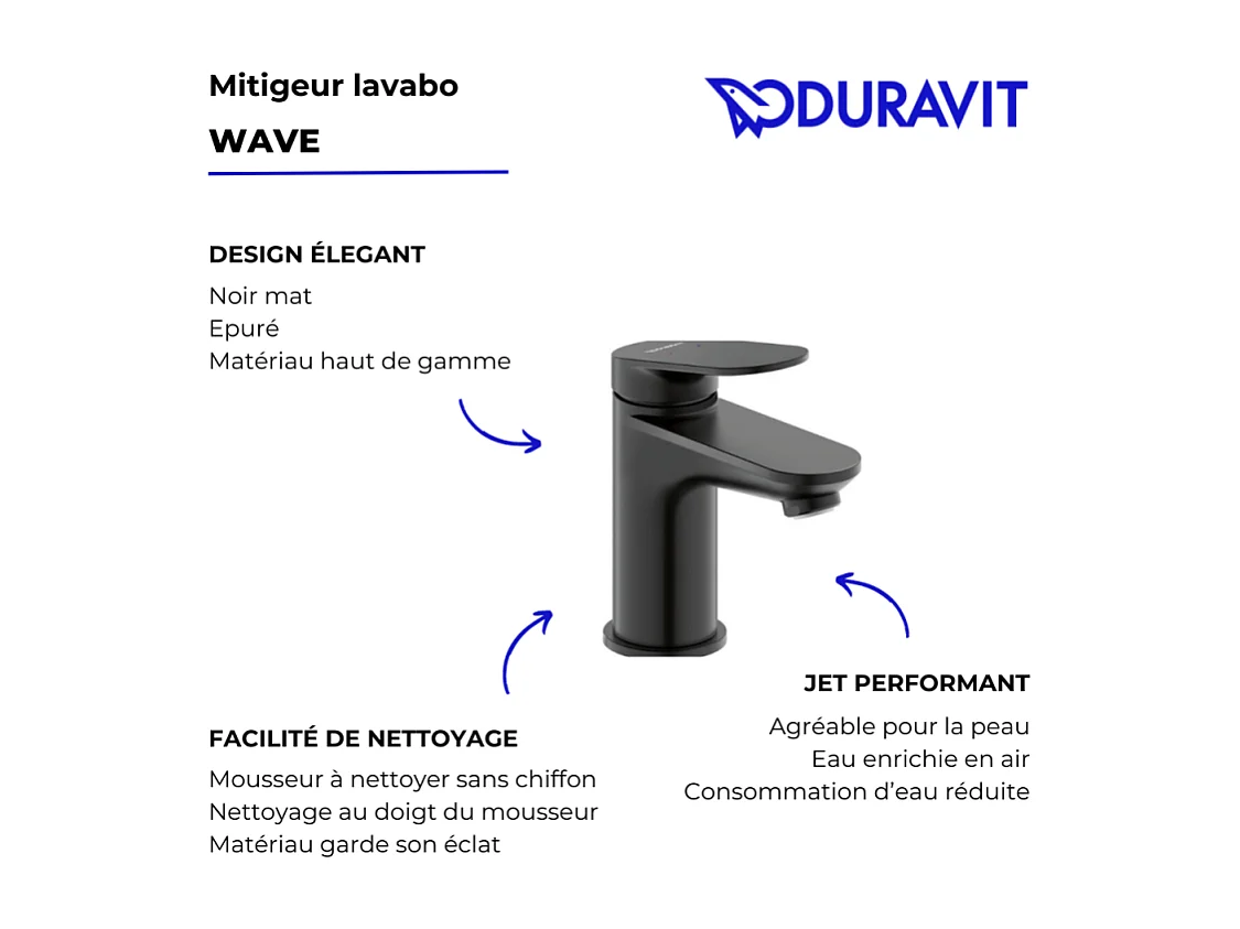 Mitigeur lavabo DURAVIT Wave S avec vidage noir mat
