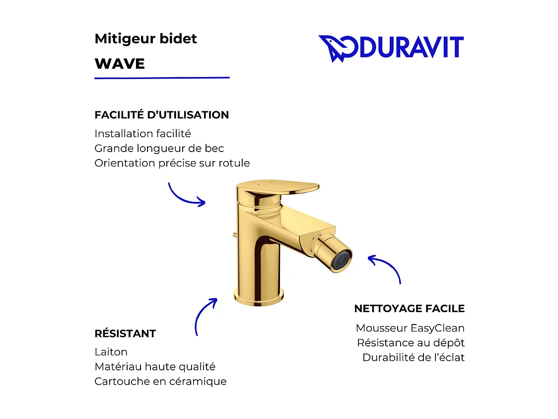Mitigeur bidet DURAVIT Wave doré poli