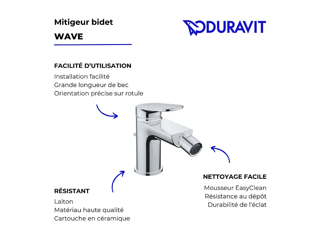 Mitigeur bidet DURAVIT Wave chromé brillant