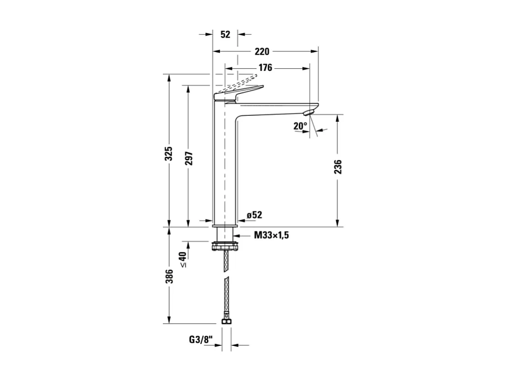 Mitigeur lavabo DURAVIT Wave XL sans vidage noir mat