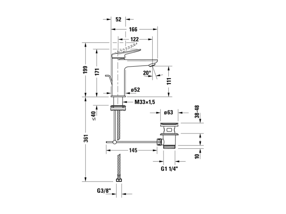 Mitigeur lavabo DUVARIT Wave M avec vidage chromé brillant