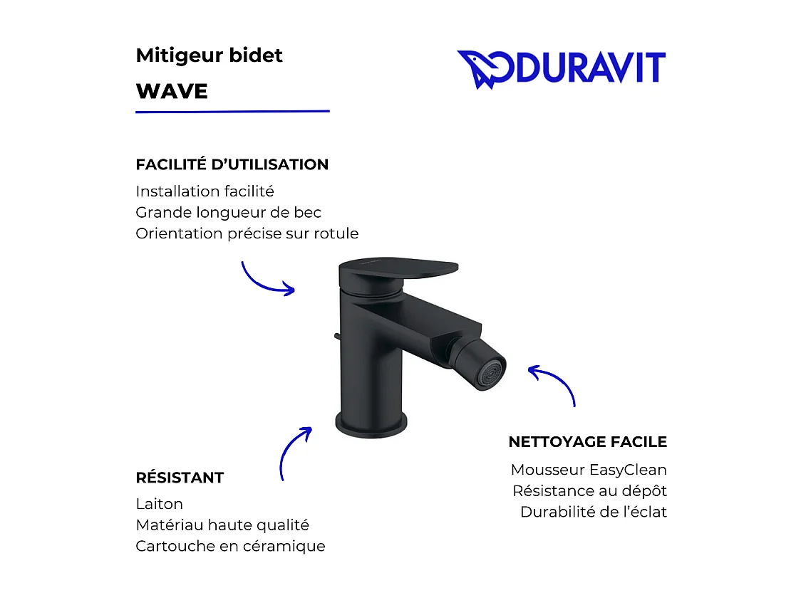 Mitigeur bidet DURAVIT Wave noir mat