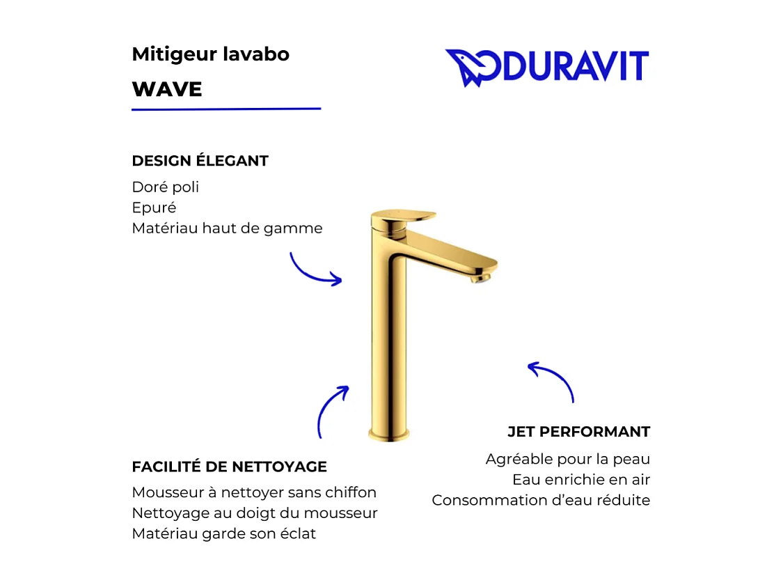 Mezclador de lavabo DURAVIT Wave XL sin desagüe oro pulido