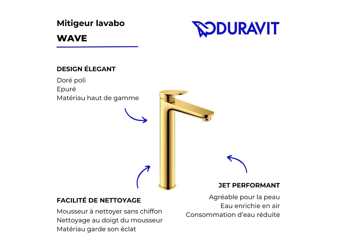 Mezclador de lavabo DURAVIT Wave XL sin desagüe oro pulido