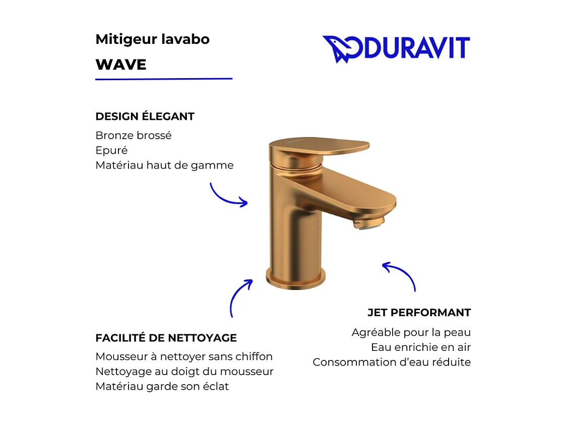 Mitigeur lavabo DURAVIT Wave S sans vidage bronze brossé