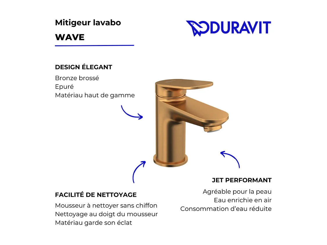 Mitigeur lavabo DURAVIT Wave S sans vidage bronze brossé