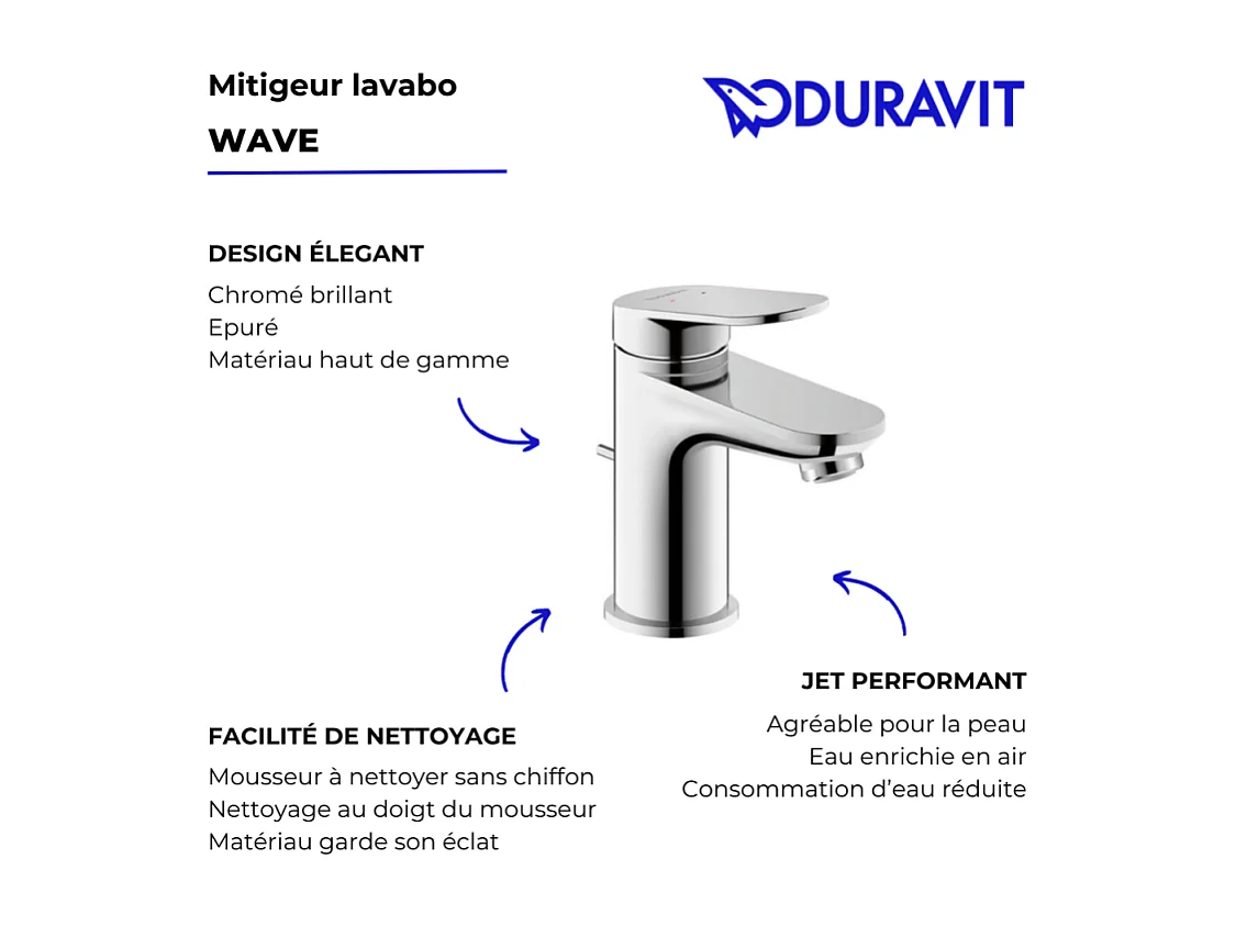 Mitigeur lavabo DURAVIT Wave S avec vidage chromé brillant