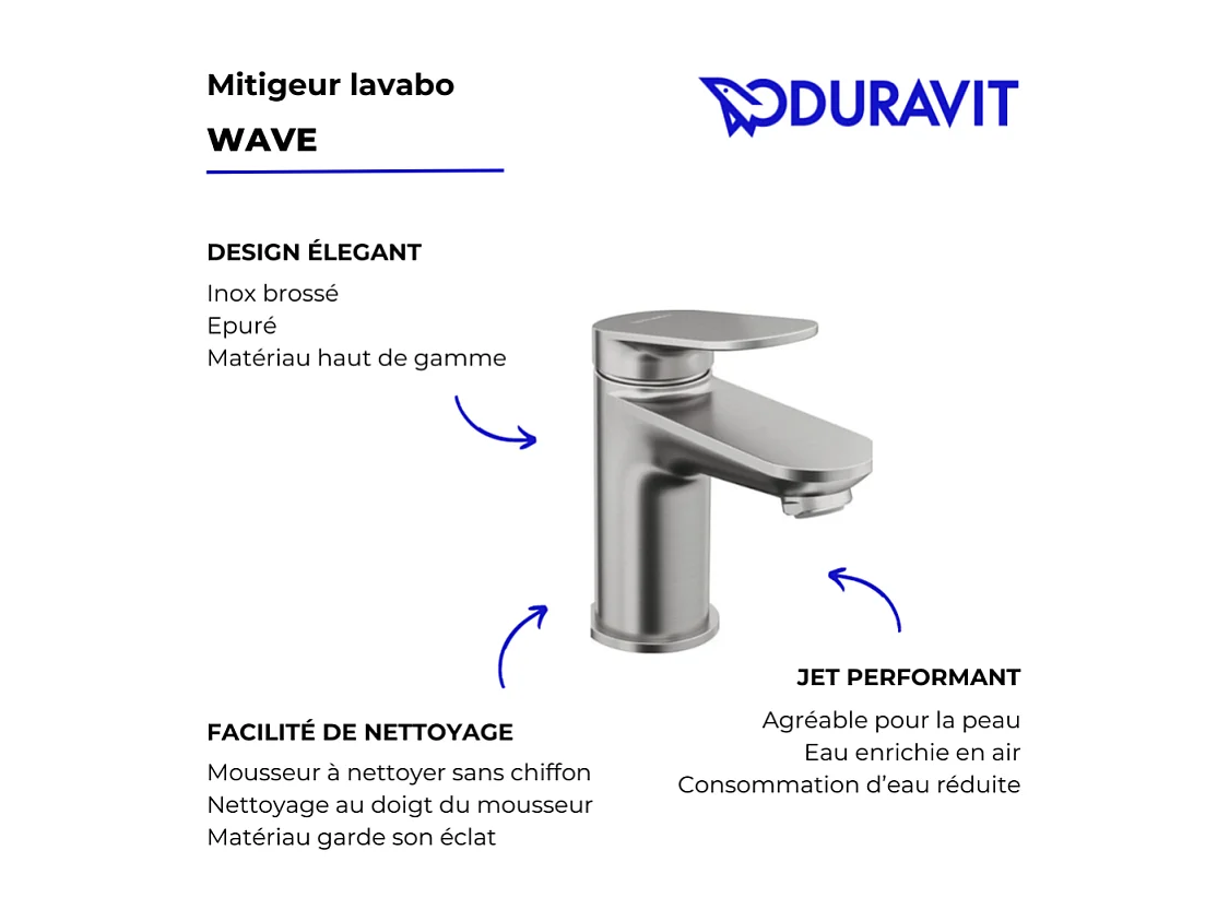 Mitigeur lavabo DURAVIT Wave S sans vidage inox brossé