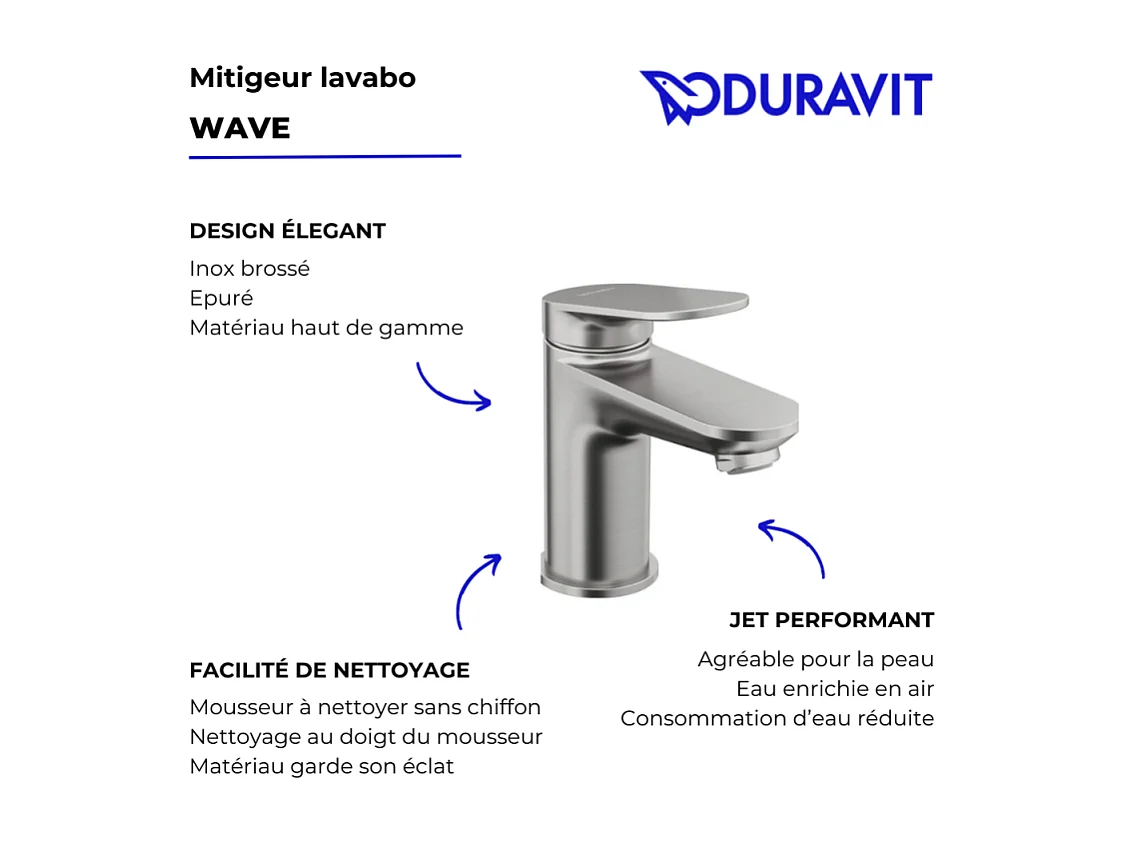 Mitigeur lavabo DURAVIT Wave S sans vidage inox brossé