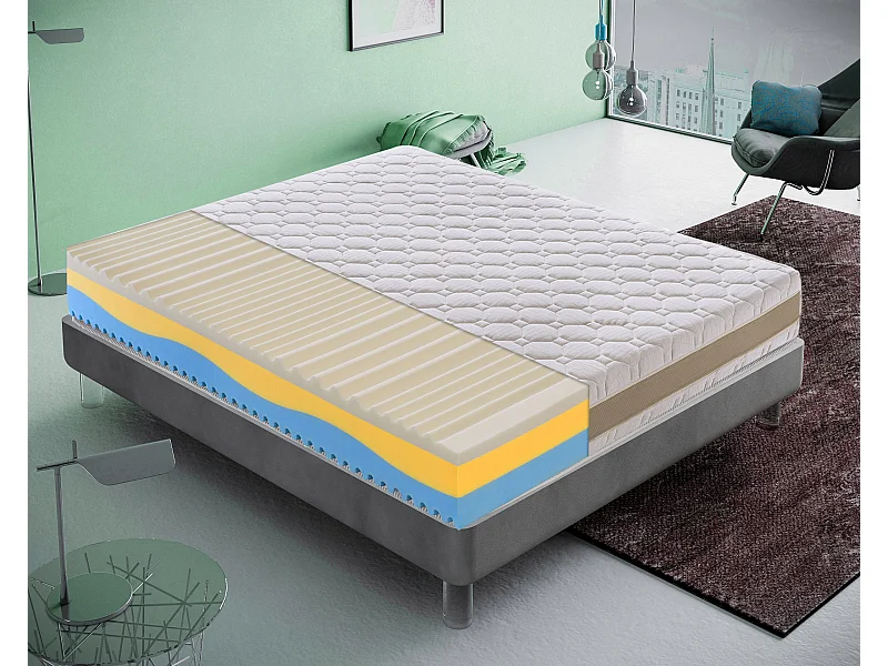 Matelas à mémoire de forme, 3 couches, déhoussable, 5 cm de mousse à mémoire de forme, 7 zones de confort 100x200 cm