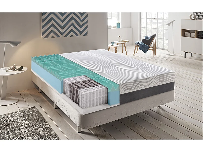 Matelas à ressorts ensachés - mémoire de forme - à 9 zones avec revêtement amovible modèle Bacio 150x200 cm