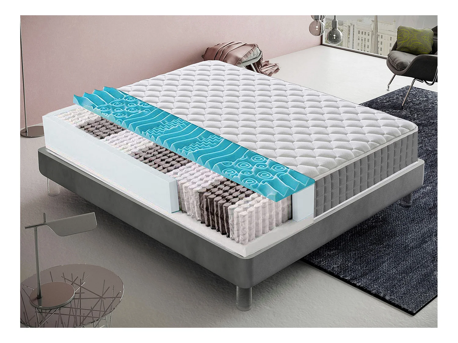 Matelas à ressorts ensachés mémoire de forme 9 zones différenciées - Anatomique - 100x200 cm