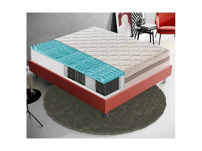 Matelas à Ressorts ensachés et mousse mémoire 9 Zones de confort Hauteur 22 cm 70x190 cm