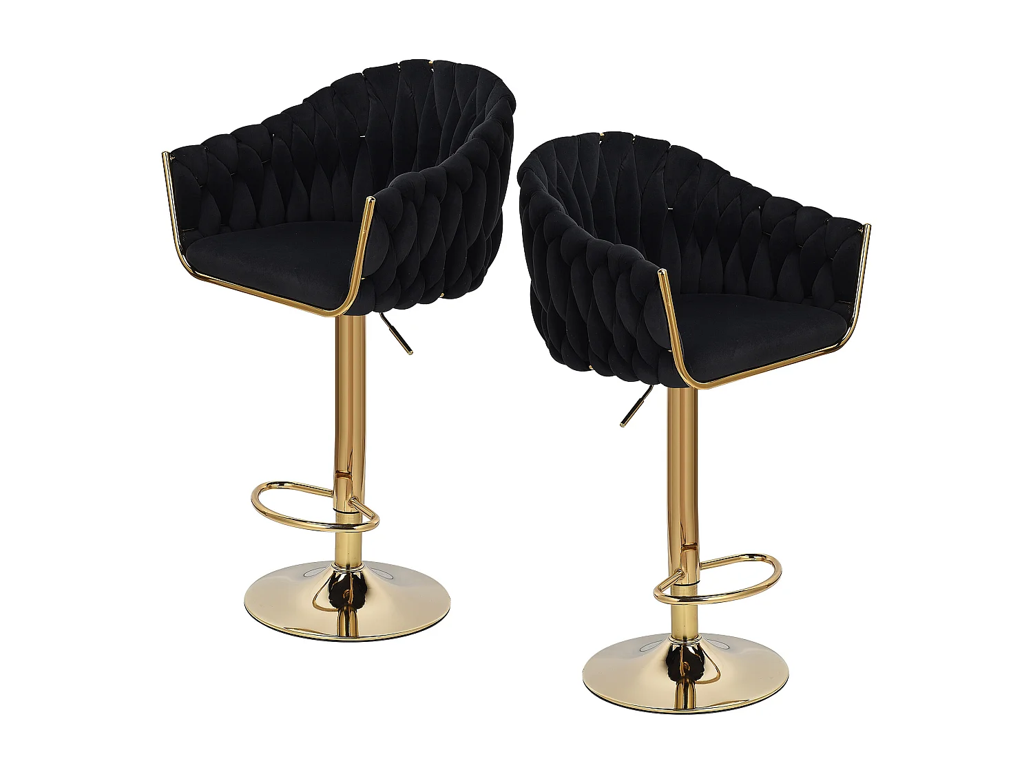 Lot de 2 Tabouret de Bar - Chaise Bar - pieds dorés - ergonomique - Velours - Noir