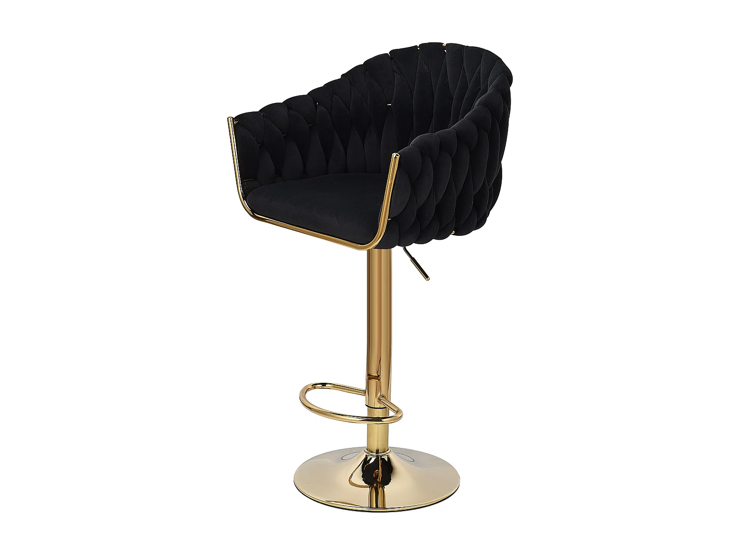 Lot de 2 Tabouret de Bar - Chaise Bar - pieds dorés - ergonomique - Velours - Noir