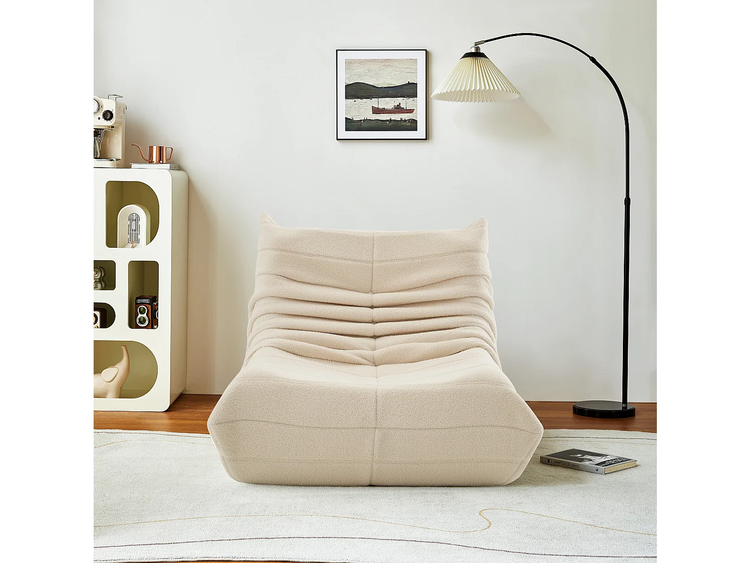 Fauteuil pouf - mousse haute densité - canapé pouf - fauteuil de salon - velours - Beige