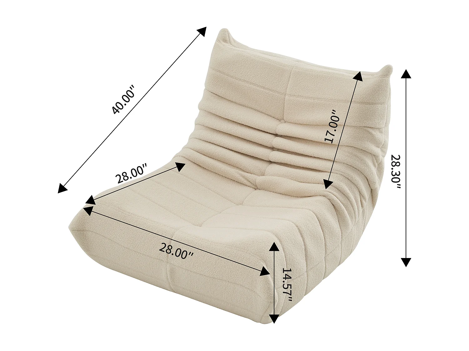 Fauteuil pouf - mousse haute densité - canapé pouf - fauteuil de salon - velours - Beige